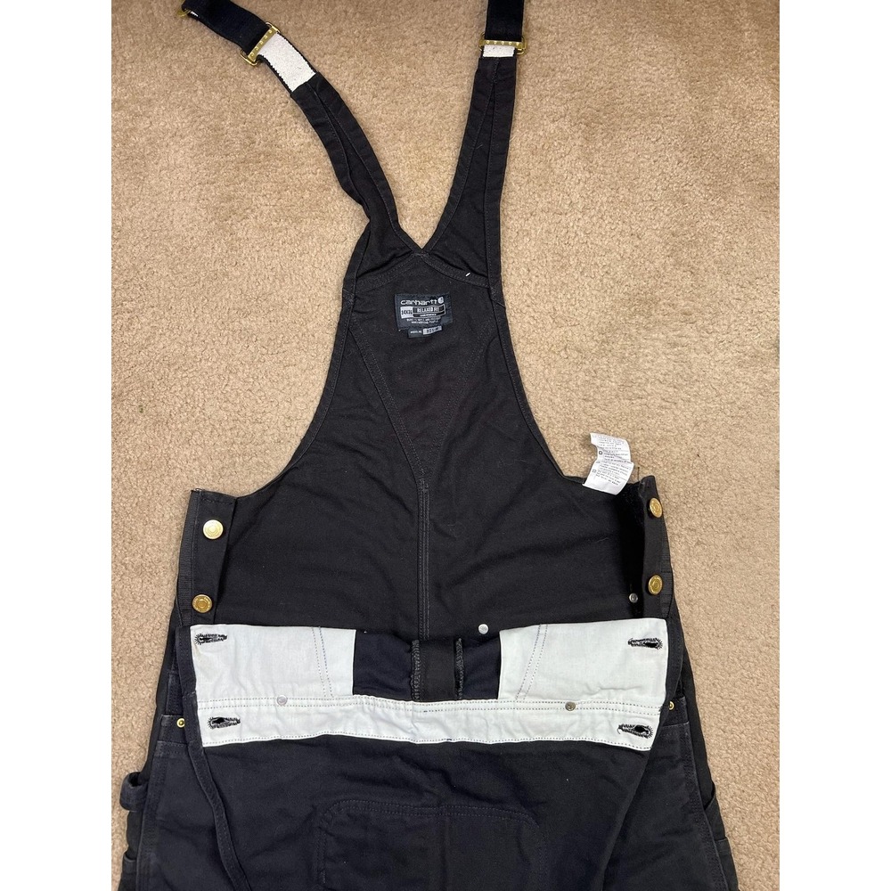 Carhartt Overalls Mens 34x36 Black Relaxed Fit Duck Canvas Bib Utility Workwear - Picture 4 of 16